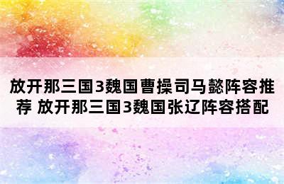 放开那三国3魏国曹操司马懿阵容推荐 放开那三国3魏国张辽阵容搭配